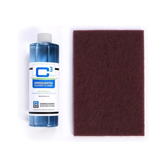 12-001, C3 Autoclave Chamber Cleaner Starter Kit - 16oz. Bottle of C3 & 2 Cleaning Pads